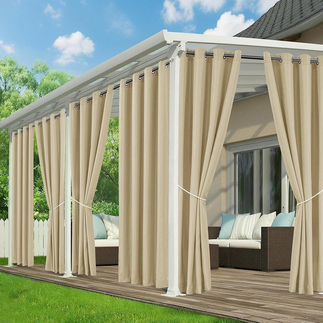 RichSets Outdoor Curtains for Patio Waterproof - 6 Panels Privacy Weatherproof Outside Curtains with Grommets for Pergola, Gazebo, Porch, Cabana, Balcony, 54 x 84 Inch, Cream