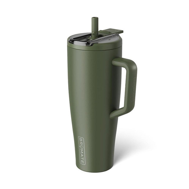 BrüMate Era Flip 40oz Tumbler with 100% Leakproof Covered Straw Lid | Hygienic Covered Straw | Insulated Stainless Steel Water Bottle with Handle | Cup Holder Friendly | BPA-Free (OD Green)