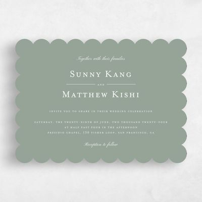 Green Scalloped Wedding Invitation - Lucca Landscape