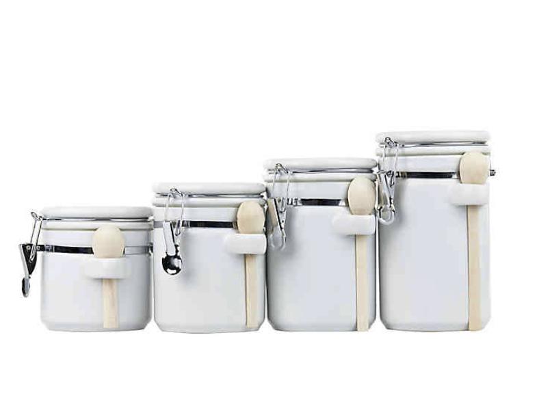 Home Basics 4-Piece Ceramic Canister Set with Spoons in White