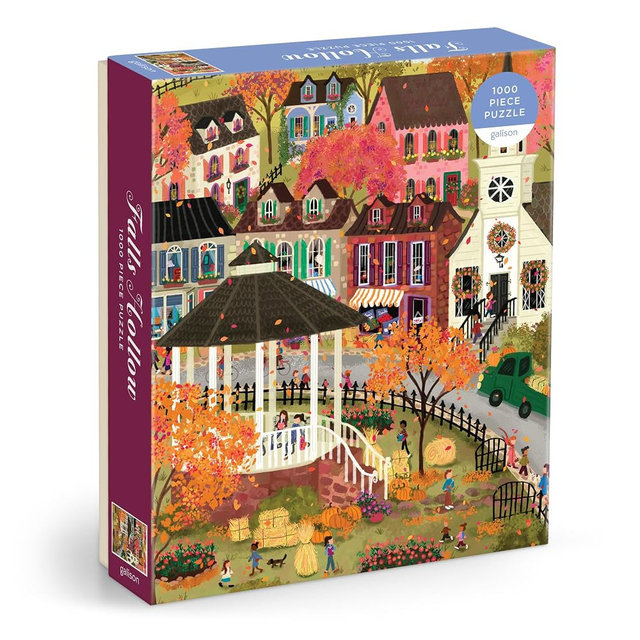 Galison - Falls Hollow 1000 Piece Jigsaw Puzzle for Adults | Illustrated by Joy Laforme, Autumn, Cozy Town, Fall Foliage, Challenging, Recycled Paper, No Dust, Finished Size 27" x 20"