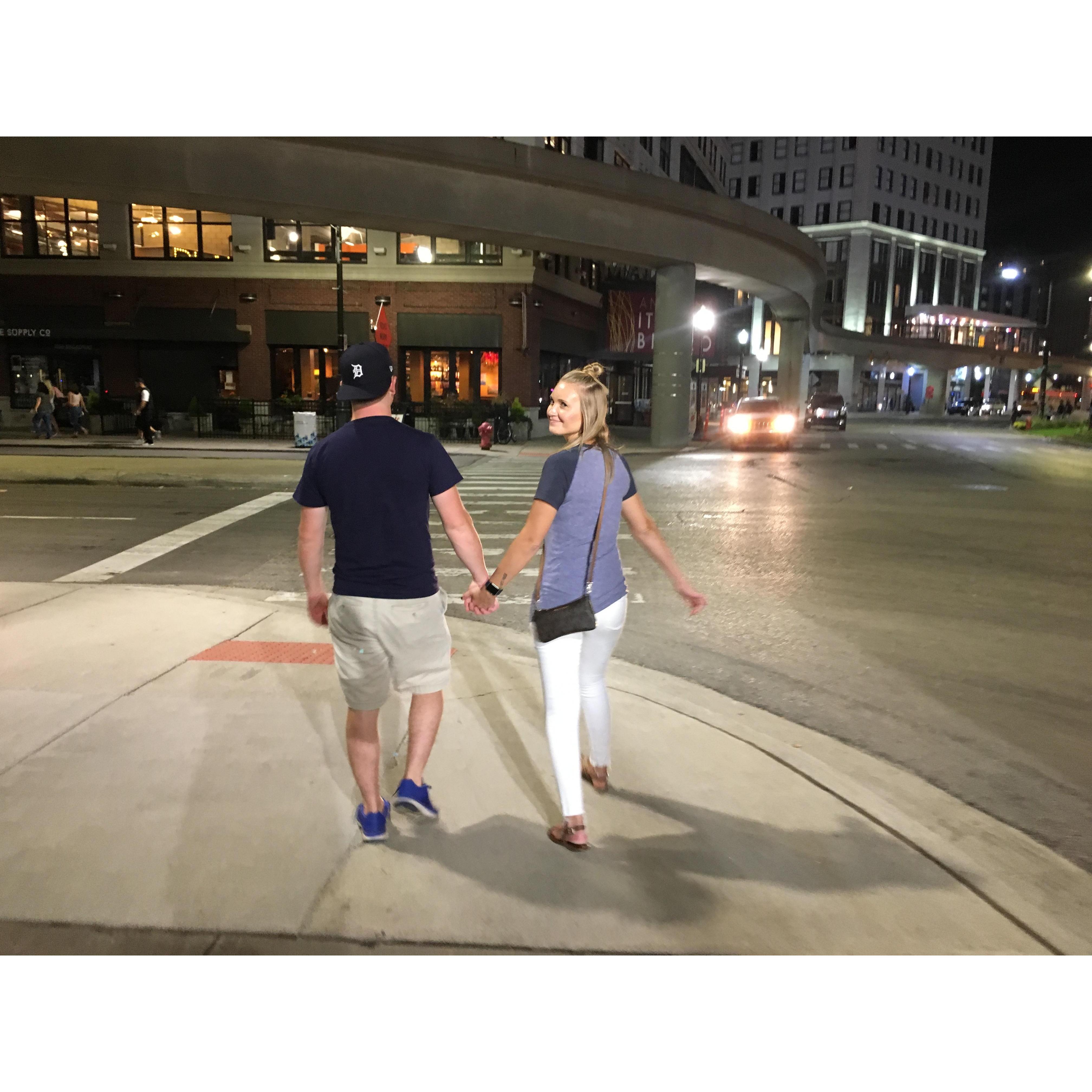 Exploring downtown Detroit.