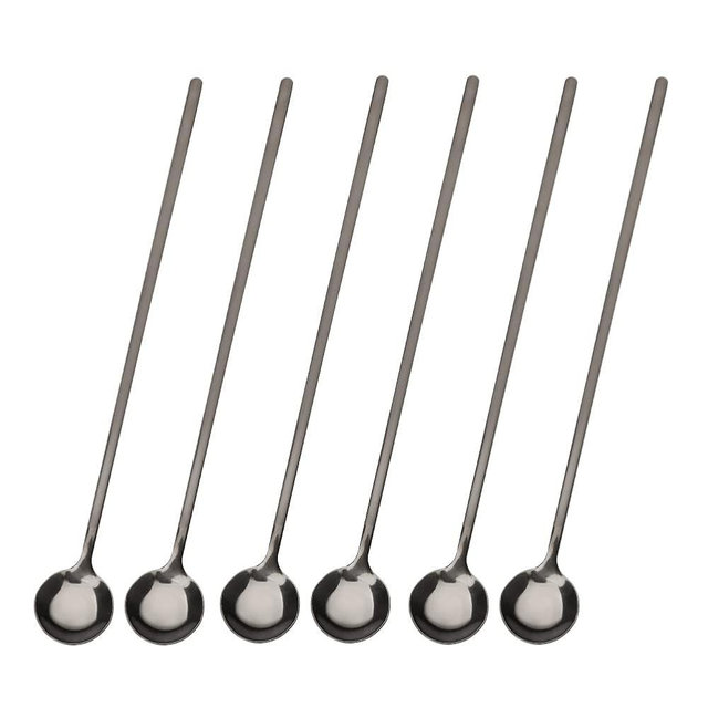 Sweejar 9.5-Inch Long Handle Ice Tea Spoons, Ice Cream Spoon, Coffee Spoon, 18/8 Stainless Steel Spoons for Cocktail Stirring, Mixing, Tea, Pack of 6 (Black)