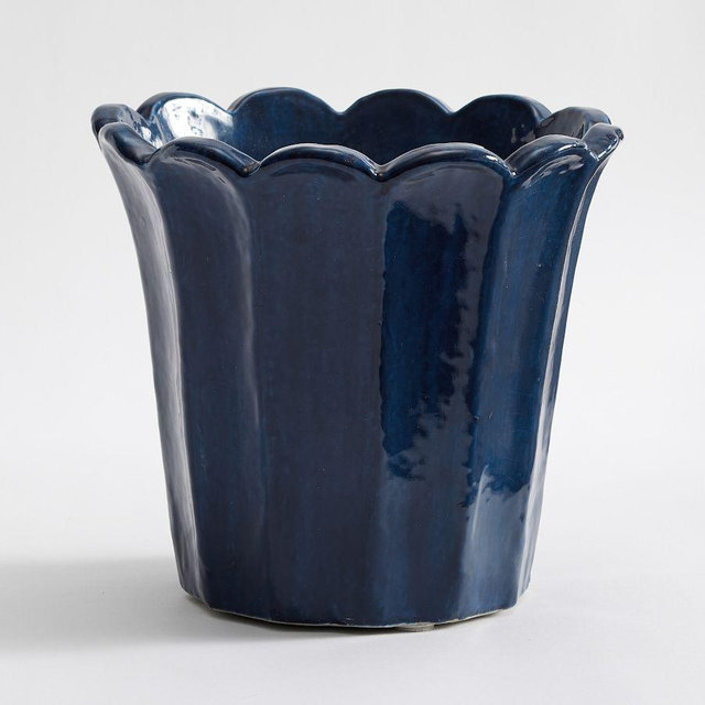 Fluted Tulip Cachepot, Medium - Navy Blue