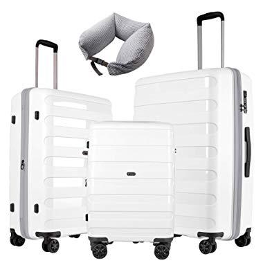 GinzaTravel PP Material Luggage 3 Piece Sets Lightweight Spinner Suitcase Luggage Expandable（all 20 24 28)