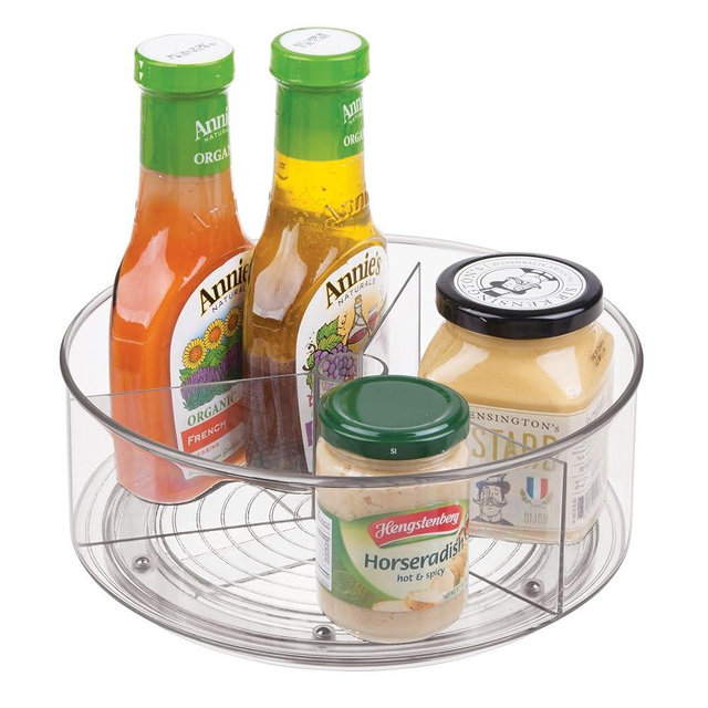 iDesign 9-Inch Recycled Plastic 3-Section Lazy Susan Organizer– Linus Collection – Clear