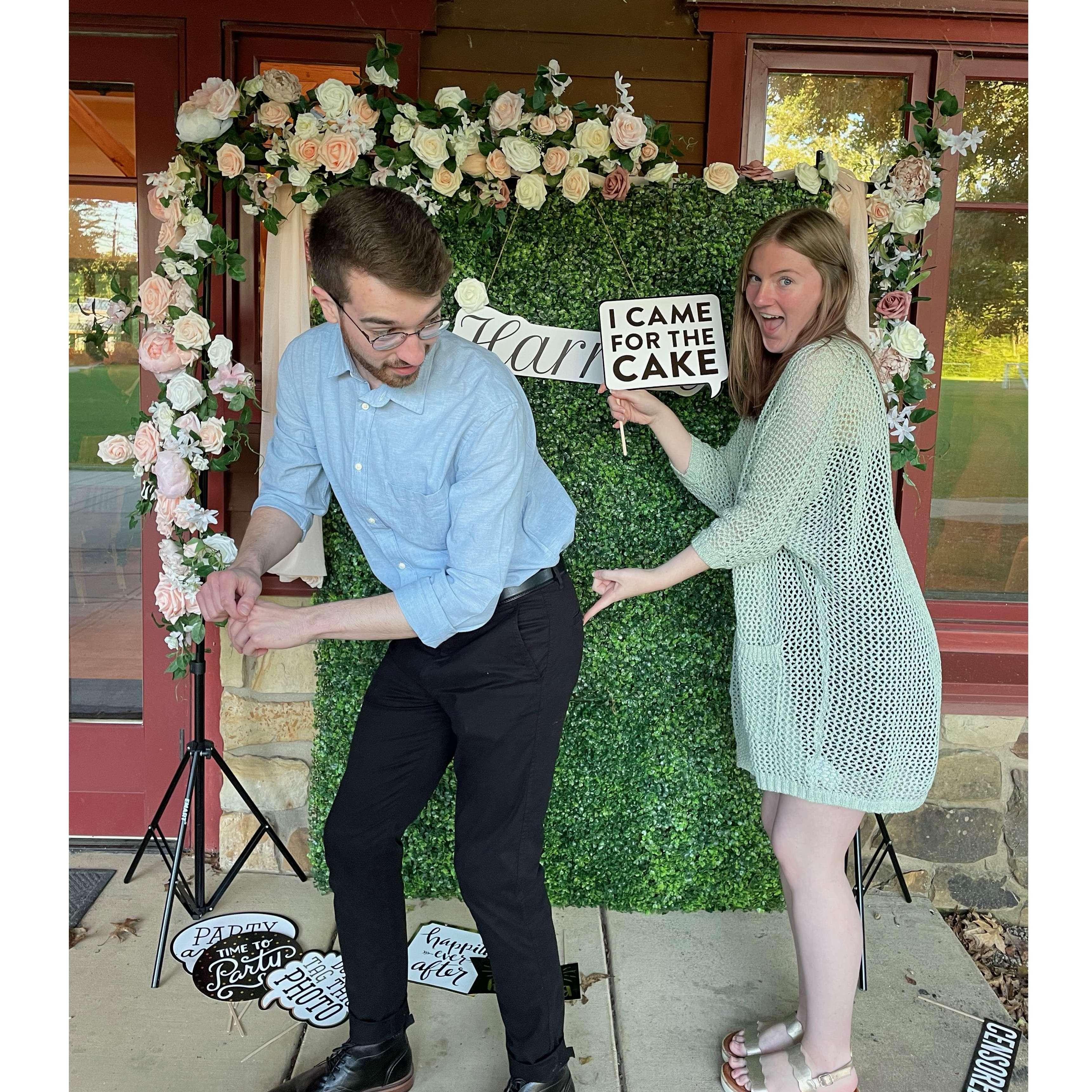 Goofing around in the photo area at his friend's wedding!