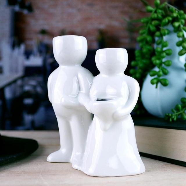 NW Wholesaler Ceramic People Planters for Air Plants - (Air Plant Vase only) - Table Top Display Planters for Air Plants and Other Mini Plants (Wedding Couple)
