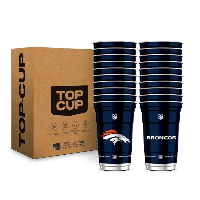 Top Cup NFL Denver Broncos 20 oz Reusable Aluminum Cups 20 Count | Officially Licensed, Durable, Reusable & Recyclable, Made in USA