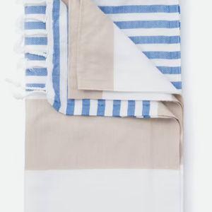 Mediterranean Turkish Towel, Color: Natural/ Blue Stripe