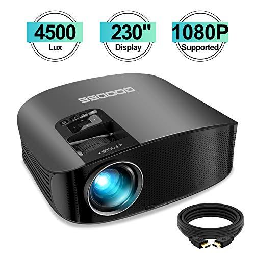 Projector, GooDee Upgrade HD Video Projector 4500L Outdoor Movie Projector, 230" Home Theater Projector Support 1080P, Compatible with Fire TV Stick, PS4, HDMI, VGA, AV and USB