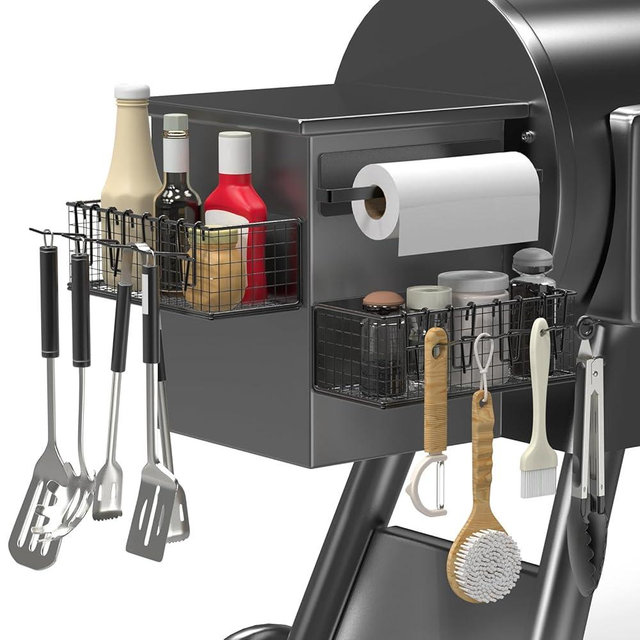 Sirozi 2 Pack Magnetic Storage Bins and Paper Towel Holder for Traeger Smoker Grills, Suit for Traeger Ironwood 885, Pro Series 34, Pro Series 22, Pro D2 575, Pro 780, Ironwood 650, Z-Grills, Pit boss