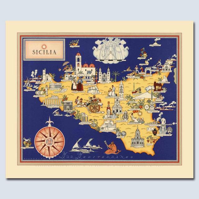Sicily Italy Vintage Map, Sicilia Decor,...