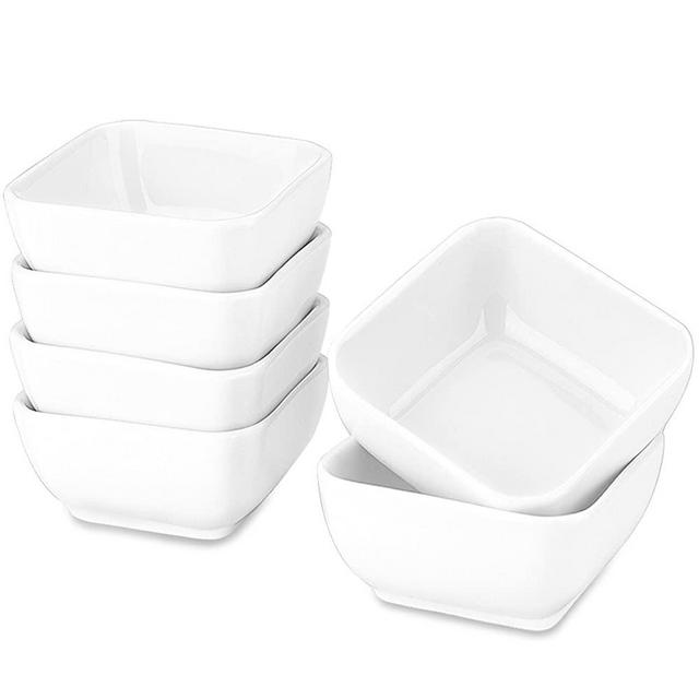 Delling 6 Oz Ramekins, Square Souffle Dish for Pudding, Creme Brulee, Dessert, Snack, Bakeware Cups Set for Baking and Dip Sauce, Oven Safe, Set of 6