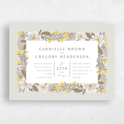 Sage Mist, Yellow Wedding Invitation - Camrose Landscape