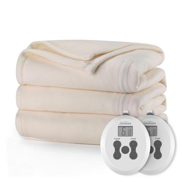 Sunbeam Royal Ultra Fleece Heated Electric Blanket Queen Size, 90" x 84", 12 Heat Settings, 12-Hour Selectable Auto Shut-Off, Fast Heating, Machine Washable, Warm and Cozy, Cream