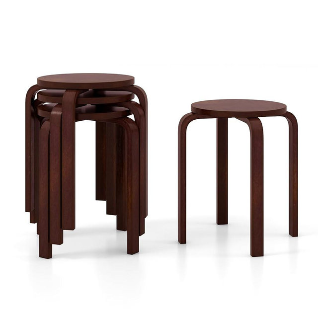 Giantex Bentwood Stackable Stools Set of 4, 18" Round Stacking Backless Nesting Stools, School Chairs, Flexible Seating for Classroom Elementary, Students, Adults, Kitchen, Dining Room (Coffee)