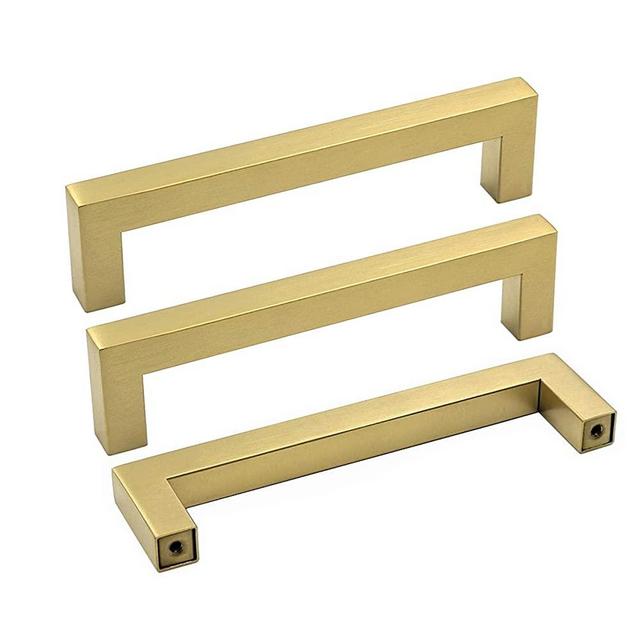 goldenwarm 5 Inch Gold Drawer Pulls Brushed Brass Handles - LSJ12GD128 Kitchen Cabinet Handles Square Bar Pulls Cupboard Bathroom Door Knobs Gold Dresser Hardware for Drawers 10 Pack