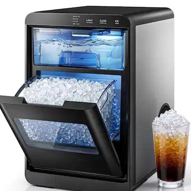 SIMZLIFE - Countertop Nugget Ice Maker - 44.9lbs/Day Chewable Pebble Ice Machine with Touch Screen, Stainless Steel for Home/Kitche - Black