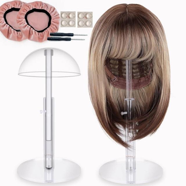 poipoilu 2Pcs Acrylic wig Hat Display Stand Adjustable for Styling and Display, Clear Clear Acrylic Display stand Holder for wig and hat Shop window display (Transparent, 2PCS)