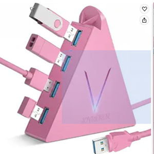 4-Port USB 3.0 Hub, FlyingVHUB Vertical Data USB Hub with 2 ft Extended Cable, for Mac, PC, Xbox One, PS4, PS5, iMac, Surface Pro, XPS, Laptop, Desktop, Flash Drive, Mobile HDD(Pink)
