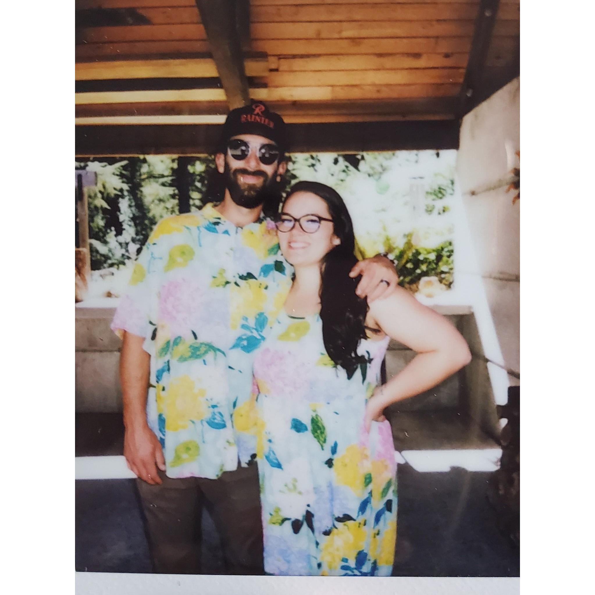 Funny story: we found Nick's shirt at a thrift store in Hawaii in 2013 for a luau. THEN we found the perfectly matching dress at a Tacoma shop in 2020! :)