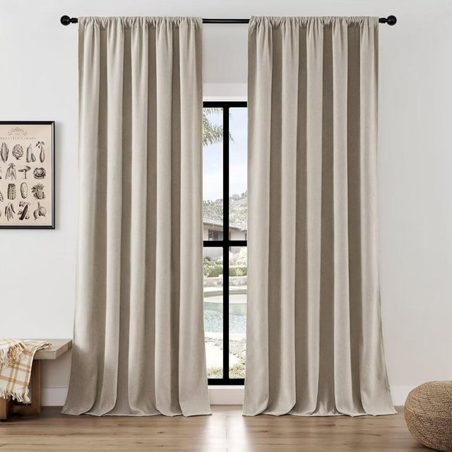 Joydeco Faux Linen Pinch Pleated Curtains 96 Inch Length, Light Filtering Curtains 96 Inches Long for Bedroom Living Room, Semi Sheer Privacy Curtains 96 Inch Length Rod Pockets(52x96 inch, Linen)