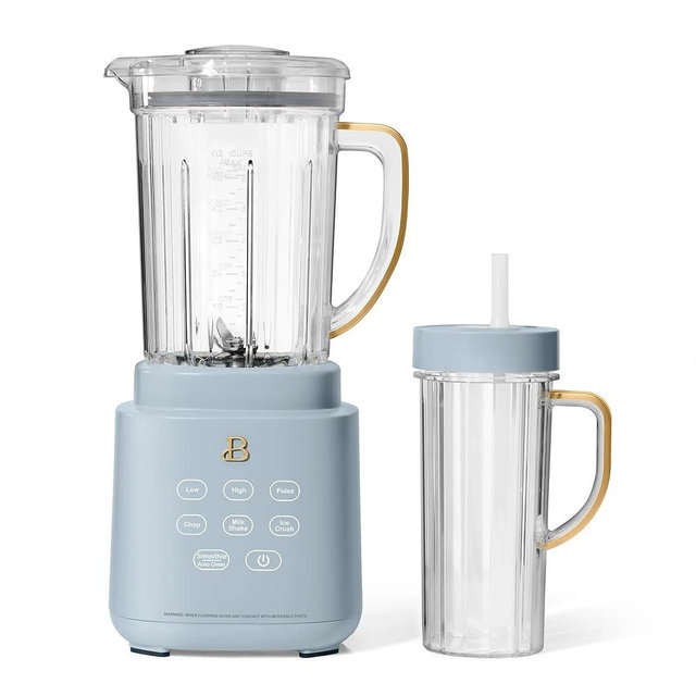 Beautiful PowerExact Blender System with 700W Motor, 50oz Tritan Jar, 20oz Single-Serve Cup, No Drippy Sippy™ Lid, 3 Speeds & 4 Pre-sets by Drew Barrymore (Cornflower Blue)