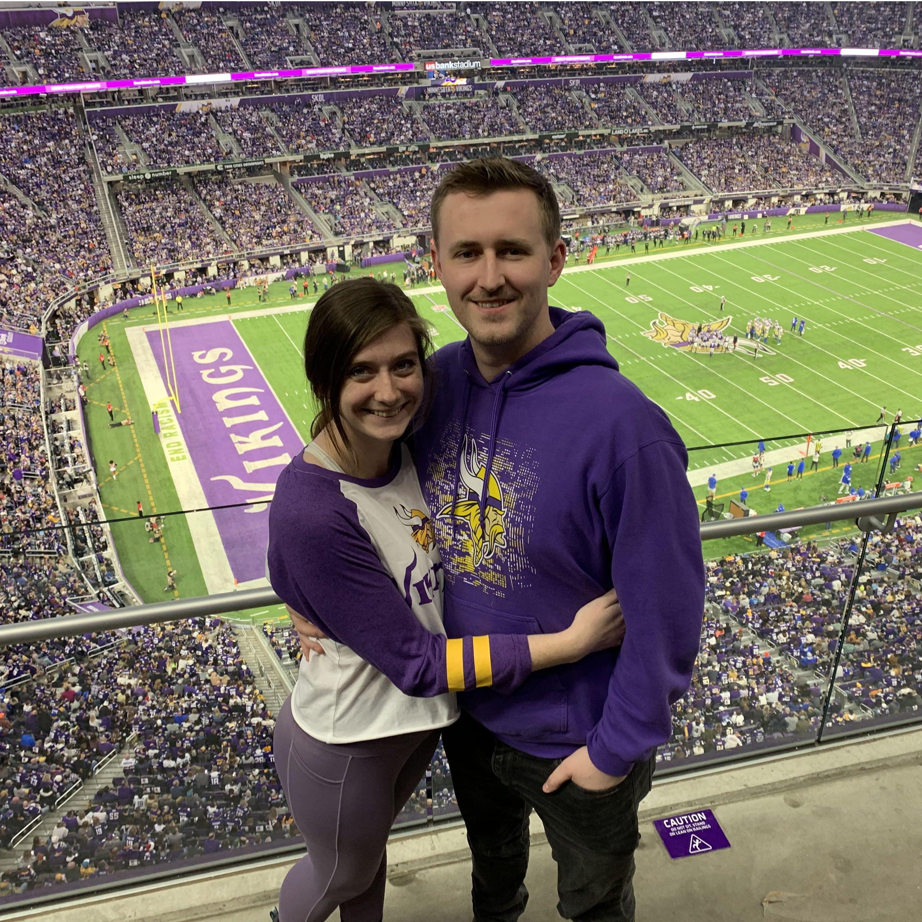 Joe convinced Emily to be a Minnesota Vikings fan...