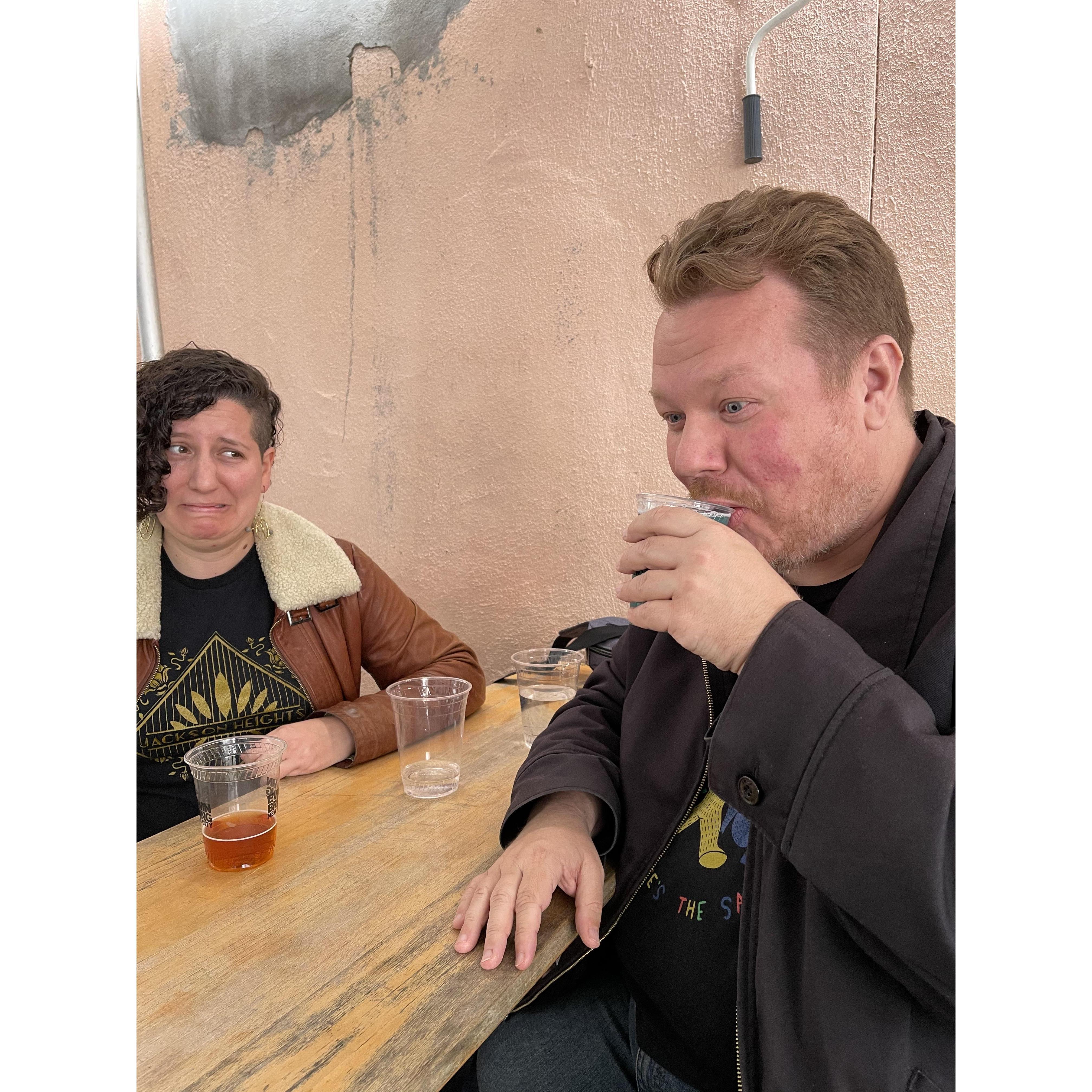 Ruthie is not pleased with Robert’s beer choice. Evil Twin, Ridgewood