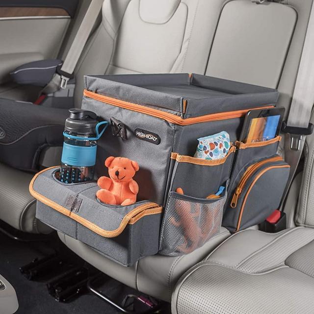 High Road CarHop Car Seat Organizer for Kids and Adults with Cup Holder Tray, Side Pockets and Cooler Compartment (Large, Gray)