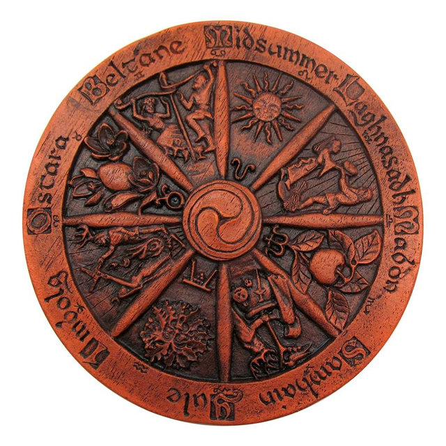 Dryad Design Wheel of the Year Wall Plaque 5.5 inches - Pagan Wiccan Witch Wall Hanging Decor (Wood Finish)