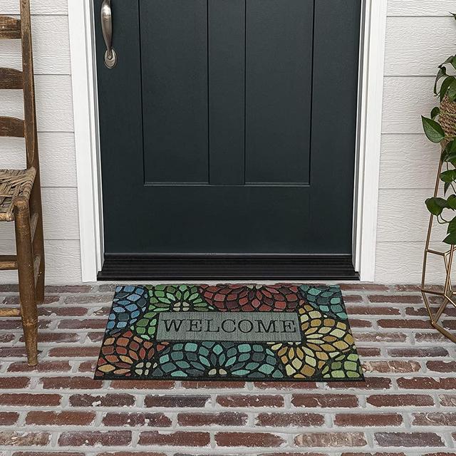Mohawk Home Recycled Rubber Door Mat, Welcome Stained Glass Floret (18" x 30")