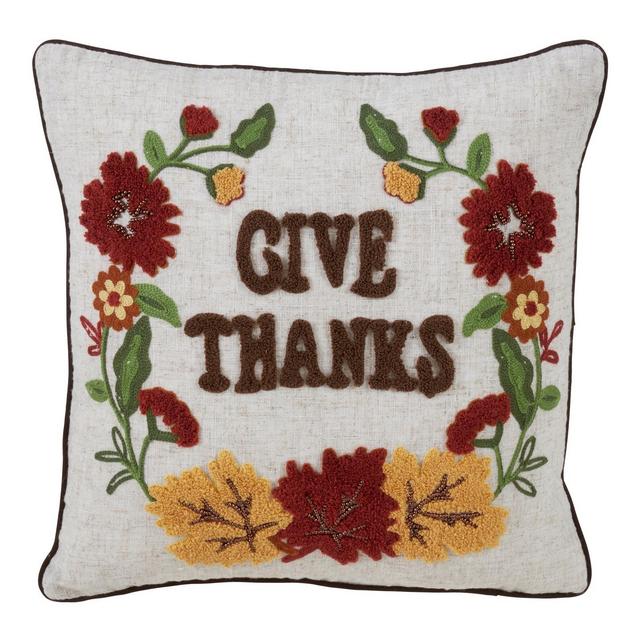 Give Thanks Floral Square Throw Pillow Tan - Saro Lifestyle