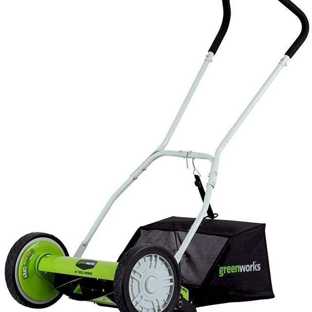 Greenworks 16-Inch Reel Lawn Mower with Grass Catcher 25052,Black/Green