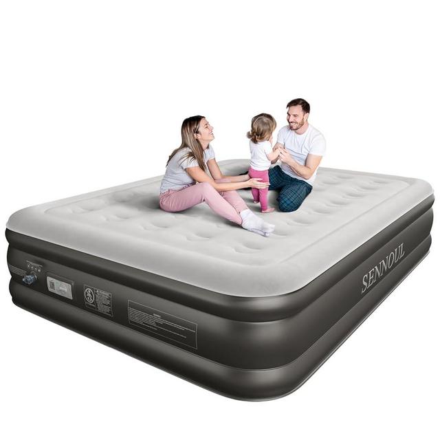 SENNOUL Air Mattress Queen with Built in Pump - Upgraded Blow Up Bed,2 Mins Quick Self Inflatable and Deflate, 18"/650lbs Max, Strong Support, Flocked Top, Puncture Resistant, for Camping,Home,Guests