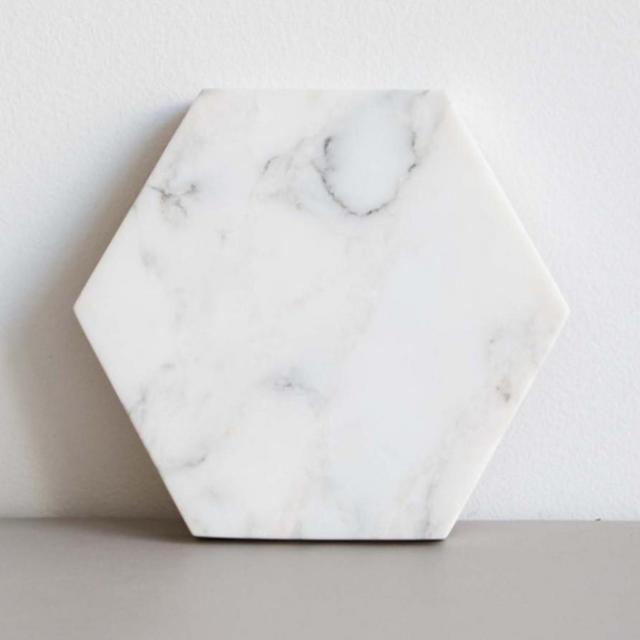 Hexagon Trivet, White Carrara Marble