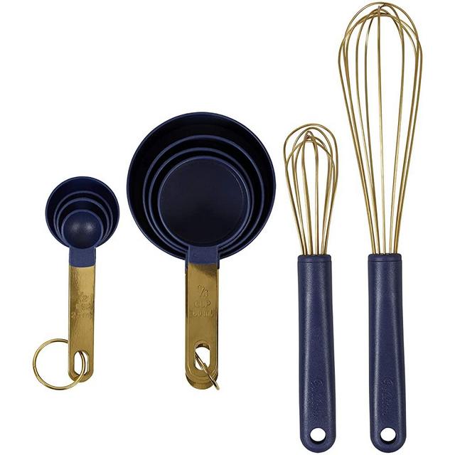 Wilton Navy Blue and Gold Measuring Cups, Measuring Spoons and Whisks Set, 10-Piece