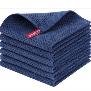 Homaxy 100% Cotton Waffle Weave Kitchen Dish Cloths, Ultra Soft Absorbent Quick Drying Dish Towels, 12 x 12 Inches, 6-Pack, Navy Blue
