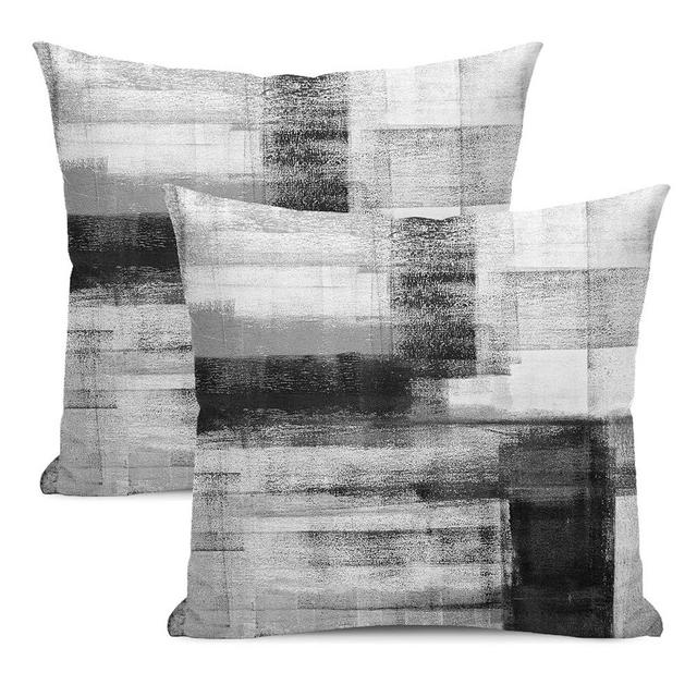 AEIOAE Black Grey White Pillow Covers 18x18 Inch Set of 2,Abstract Art Throw Pillows Case,Modern Geometry Outdoor Decorative Square Linen Farmhouse Decor Cushion Covers for Home Sofa Bed Couch