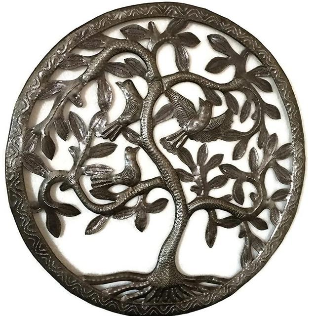 Tree of Life Wall Hanging Art, Nature Inspired Decorative Metal Sculpture, Indoor and Outdoor, Handmade in Haiti 17 x 17 Inches Fair Trade Federation Certified