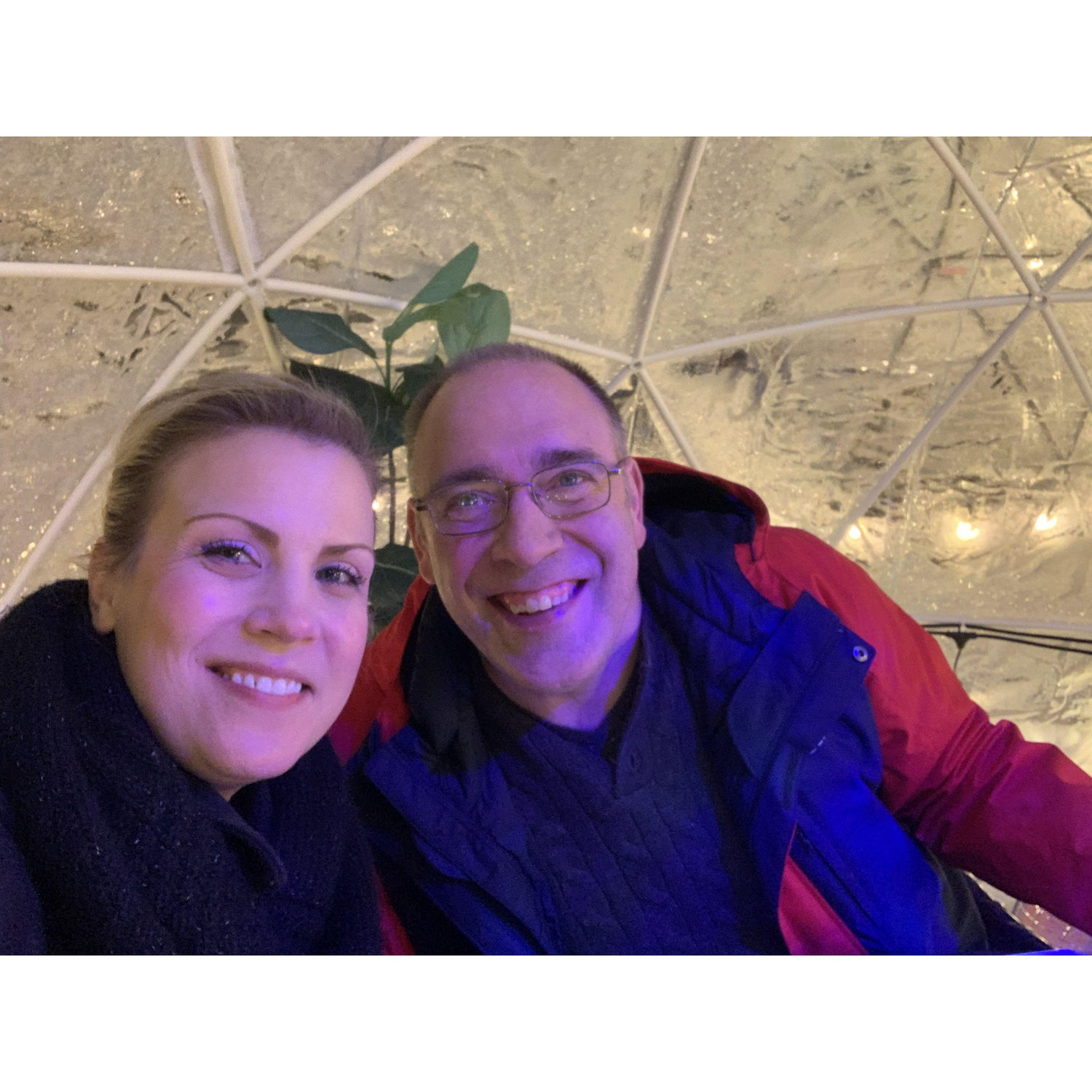 Greg & Adrienne’s first official restaurant date after covid.  The igloos at Cook Inlet Towers.