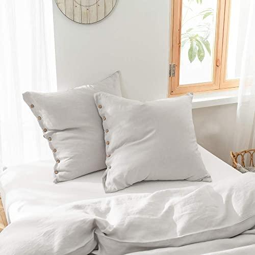Simple&Opulence 100% Linen Euro Shams with Coconut Button ( 26'' x 26'' ) - Pack of 2 - Stone Washed Solid Color Natural Flax Soft Breathable – Light Grey
