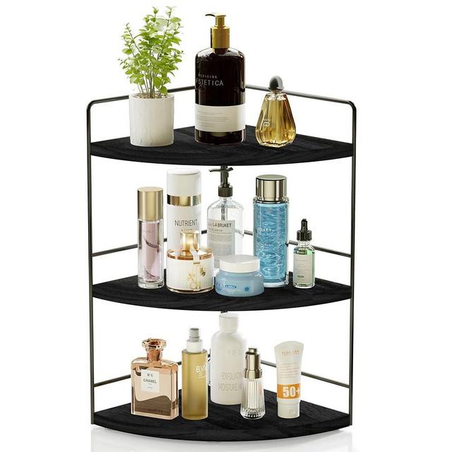 ZGO 3-Tier Bathroom Organizer Countertop, Corner Bathroom Counter Organizer, Makeup Organizer for Vanity Skincare Organizers and Storage, Bathroom Counter Storage(Black)