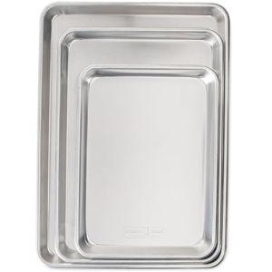 Nordic Ware Naturals 3 Piece Set - USA Made Aluminum Commercial Quality Sheet Pan for Baking or Roasting, Encapsulated Galvanized Steel Rim Prevents Warping; Half Sheet, Jelly Roll and Quarter Sheet