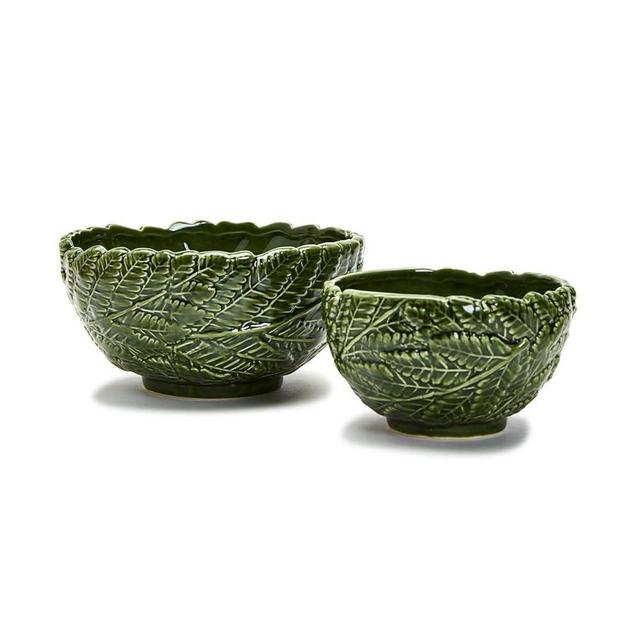 Two's Company Fern Leaf Bowls, Ceramic, Set of 2, Food safe