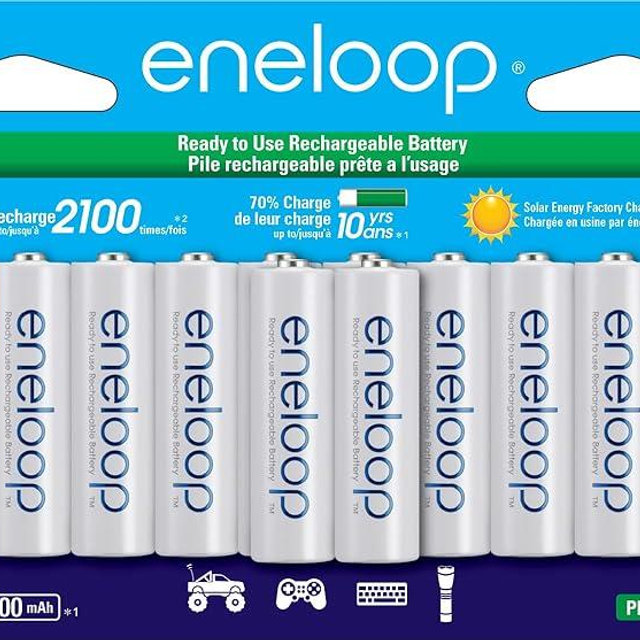 Eneloop Panasonic BK-3MCCA10FA AA 2100 Cycle Ni-MH Pre-Charged Rechargeable Batteries, 10-Battery Pack