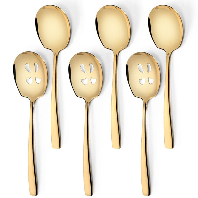 Serving Spoons Set 9.14 Inch Slotted Spoon Serving Spoon Stainless Steel Serving Utensils for Buffet Catering Dishwasher Safe(Set of 6, Gold)