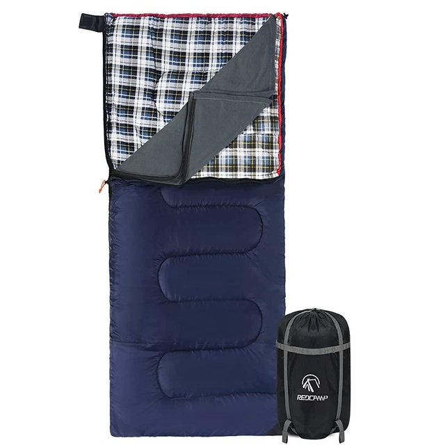 REDCAMP Outdoors Cotton Flannel Sleeping Bag for Camping Backpacking, Warm and Comfortable Envelope Sleeping Bags with 2/3/4lbs Filling