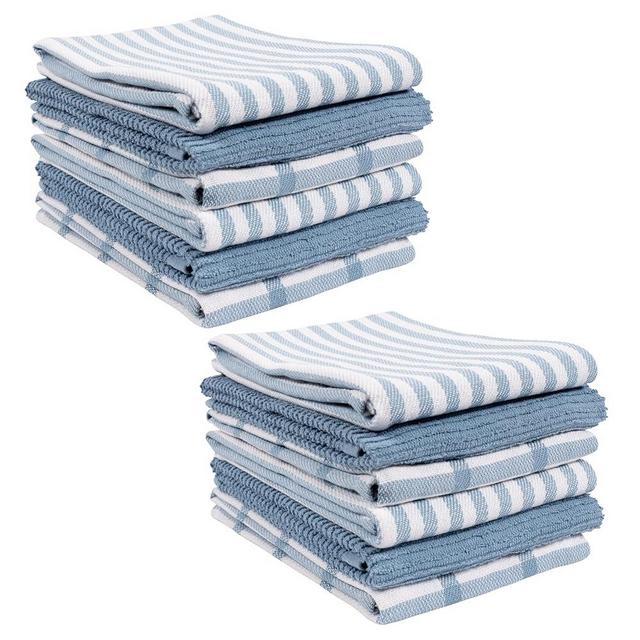 KAF Home Premium Kitchen Towels (18" x 28"), Large 100% Cotton, Flat & Terry Absorbent Dish Towel Set (Faded Denim, 18 x 28-12 Pack)